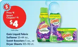 Family Dollar Gain Liquid Fabric Softener 35-44 oz., Scent Boosters 5 oz., or Dryer Sheets 105-110 ct offer
