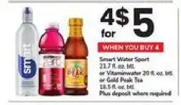 Safeway Smart Water Sport, Vitaminwater, Gold Peak Tea offer