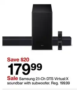 Target Samsung 2.1-Ch DTS Virtual:X soundbar with subwoofer offer