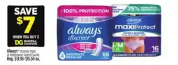 Dollar General Always Discreet Pads or Underwear Select Counts offer