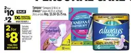 Dollar General Tampax Tampons 12-18 ct. or Always Liners 40-72 ct. or Pads 20 ct. or Less offer