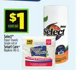 Dollar General Select Paper Towels Single roll or Smart Care Napkins offer
