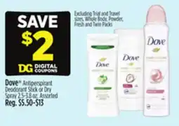 Dollar General Dove Antiperspirant Deodorant Stick or Dry Spray offer