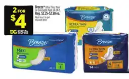 Dollar General Breeze Ultra Thin, Maxi or Overnight Pads offer