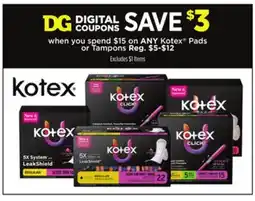 Dollar General ANY Kotex Pads or Tampons offer