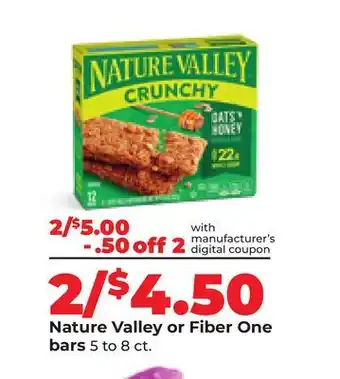 Hy-Vee Nature Valley or Fiber One bars offer