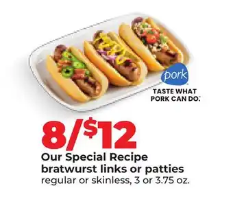 Hy-Vee Our Special Recipe bratwurst links or patties offer