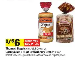 Meijer Thomas' Bagels 6 ct./15.8-20 oz. or Corn Cakes 7 oz. or Brownberry Bread* 24 oz offer