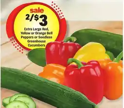 Meijer Extra Large Red, Yellow or Orange Bell Peppers or Seedless Greenhouse Cucumbers offer