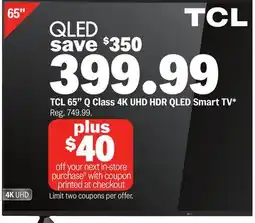 Meijer TCL 65 Q Class 4K UHD HDR QLED Smart TV offer