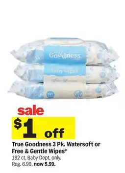Meijer True Goodness 3 Pk. Watersoft or Free & Gentle Wipes offer