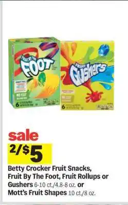 Meijer Betty Crocker Fruit Snacks, Fruit By The Foot, Fruit Rollups or Gushers offer