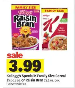 Meijer Kellogg's Special K Family Size Cereal or Raisin Bran offer