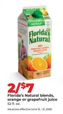 Hy-Vee Florida's Natural blends, orange or grapefruit juice offer