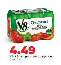 Hy-Vee V8 +Energy or veggie juice offer