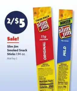 Family Dollar Slim Jim Smoked Snack Sticks offer