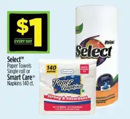 Dollar General Select Paper Towels Single roll or Smart Care Napkins 140 ct offer