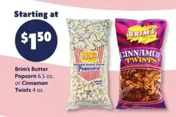 Family Dollar Brim's Butter Popcorn or Cinnamon Twists offer