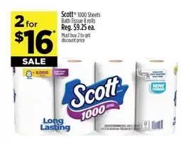 Dollar General Scott 1000 Sheets Bath Tissue 8 rolls offer