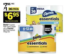Dollar General Bounty Essentials Paper Towels 6 Double rolls or Charmin Bath Tissue Essentials 9 Mega rolls offer