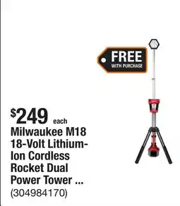 The Home Depot Milwaukee M18 18-Volt Lithium-Ion Cordless Rocket Dual Power Tower Light (Tool-Only) offer