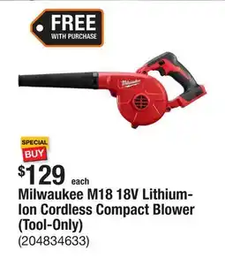 The Home Depot Milwaukee M18 18V Lithium-Ion Cordless Compact Blower (Tool-Only) offer