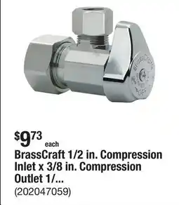 The Home Depot BrassCraft 1/2 in. Compression Inlet x 3/8 in. Compression Outlet 1/4-Turn Angle Valve offer