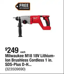 The Home Depot Milwaukee M18 18V Lithium-Ion Brushless Cordless 1 in. SDS-Plus D-Handle Rotary Hammer (Tool-Only) offer