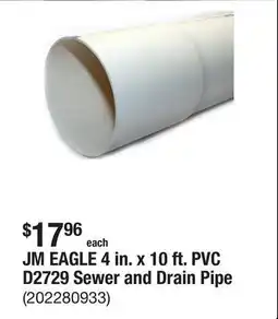 The Home Depot JM EAGLE 4 in. x 10 ft. PVC D2729 Sewer and Drain Pipe offer