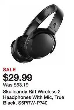 Office Depot Skullcandy Riff Wireless 2 Headphones With Mic, True Black, S5PRW-P740 offer
