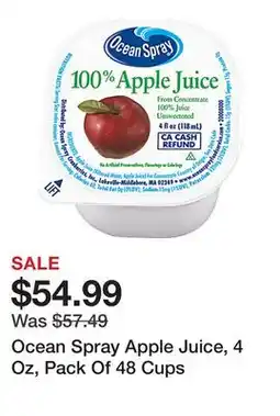 Office Depot Ocean Spray Apple Juice, 4 Oz, Pack Of 48 Cups offer