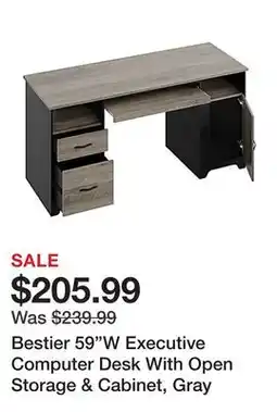 Office Depot Bestier 59W Executive Computer Desk With Open Storage & Cabinet, Gray offer