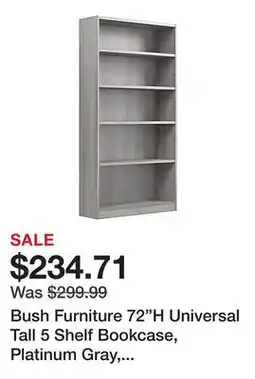 Office Depot Bush Furniture 72H Universal Tall 5 Shelf Bookcase, Platinum Gray, Standard Delivery offer