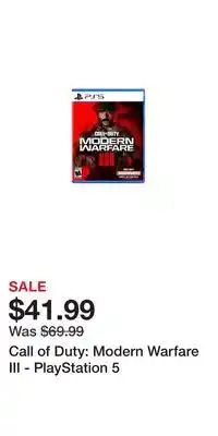 Game Stop Call of Duty: Modern Warfare III - PlayStation 5 offer