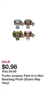Game Stop Funko Jurassic Park 6-in Mini Beanbag Plush (Styles May Vary) offer