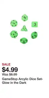 Game Stop GameStop Arcylic Dice Set- Glow in the Dark offer