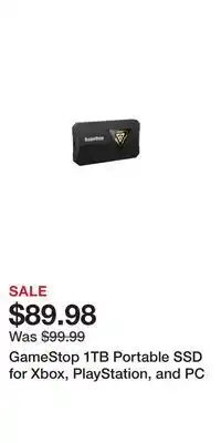 Game Stop GameStop 1TB Portable SSD for Xbox, PlayStation, and PC offer