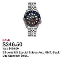 Belk 5 Sports US Special Edition Auto GMT, Black Dial Stainless Steel Case and Bracelet Watch offer