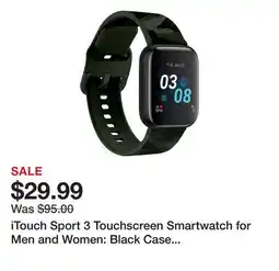 Belk iTouch Sport 3 Touchscreen Smartwatch for Men and Women: Black Case with Green Camo Strap offer