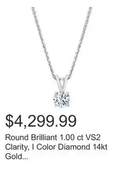 Costco Round Brilliant 1.00 ct VS2 Clarity, I Color Diamond 14kt Gold Solitaire Pendant offer