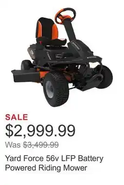 Costco Yard Force 56v LFP Battery Powered Riding Mower offer