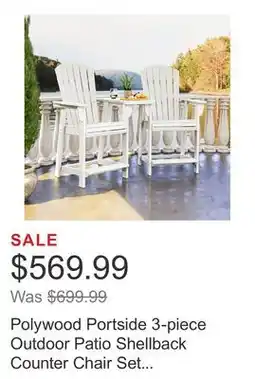 Costco Polywood Portside 3-piece Outdoor Patio Shellback Counter Chair Set with Connecting Table offer