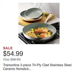Costco Tramontina 3-piece Tri-Ply Clad Stainless Steel Ceramic Nonstick Fry Pan Set offer