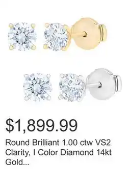 Costco Round Brilliant 1.00 ctw VS2 Clarity, I Color Diamond 14kt Gold Stud Earrings offer