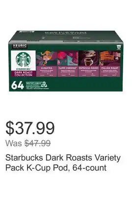 Costco Starbucks Dark Roasts Variety Pack K-Cup Pod, 64-count offer
