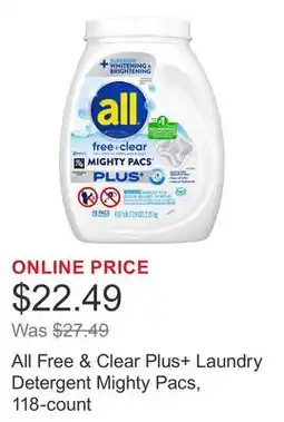 Costco All Free & Clear Plus+ Laundry Detergent Mighty Pacs, 118-count offer