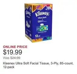 Costco Kleenex Ultra Soft Facial Tissue, 3-Ply, 85-count, 12-pack offer