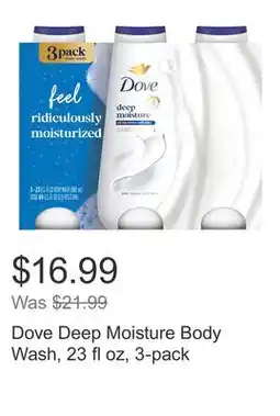Costco Dove Deep Moisture Body Wash, 23 fl oz, 3-pack offer
