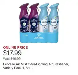 Costco Febreze Air Mist Odor-Fighting Air Freshener, Variety Pack 1, 8.1 fl oz, 4-count offer