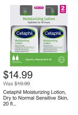 Costco Cetaphil Moisturizing Lotion, Dry to Normal Sensitive Skin, 20 fl oz, 2-count offer